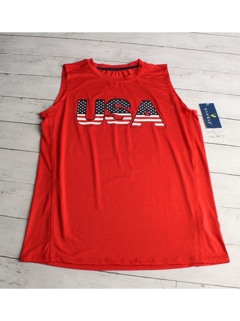 Vively Boy's Size Xl 14 16 Graphic T Shirt Sleeveless Tank Top Usa Patriotic